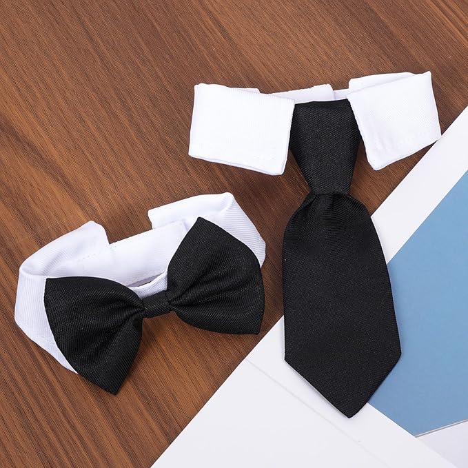 2Pcs Pet Cat Tuxedo Bow Tie Collar, Pets Adjustable Formal Necktie Collar for Cats Small Dogs Puppy Birthday Wedding Gift Costume Accessories