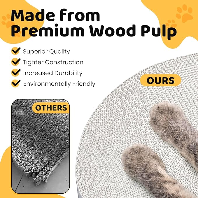 Cat Scratcher Cardboard Bed - Happy&Polly Round Scratching Pad for Indoor Cats Double-Sided Usable Corrugated Cat Beds Furniture Protector Cat Scratch Deterrent - White