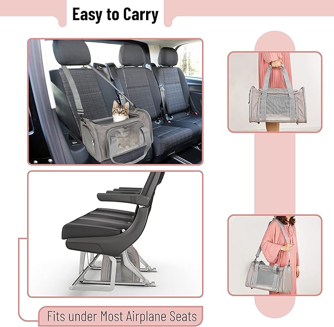 Mr. Pen- Pet Carrier, 17.5" x 11.2" x 11.5", Medium Size, Gray, Portable Travel Carrier for Small Pets, Cats & Small Dogs, Breathable Mesh, Safety Inner Leash, Side Pocket & Padded Shoulder Strap