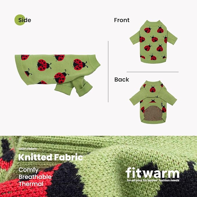Fitwarm Ladybug Dog Sweater, Warm Dog Winter Clothes for Small Dogs Boy Girl, Pet Outfit, Green, Red, Black, XS