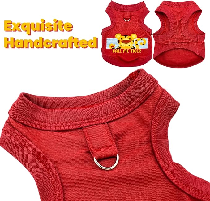 Handmade Tiny Pet Shirt, Cotton & Elastic Clothes for Small/Teacup/Newborn Cats and Dogs, Rabbits (XXS (1.5-3 lbs), Tiger (Red))