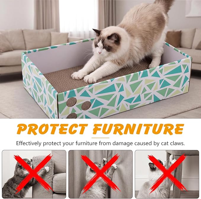 Cat Scratch Pad with Box, 5 Packs in 1 Cat Scratcher Board for Indoor Cats, Reversible Heavy-Duty Corrugated Scratching Board for Cats, Medium and Small Cats, Furniture Protection