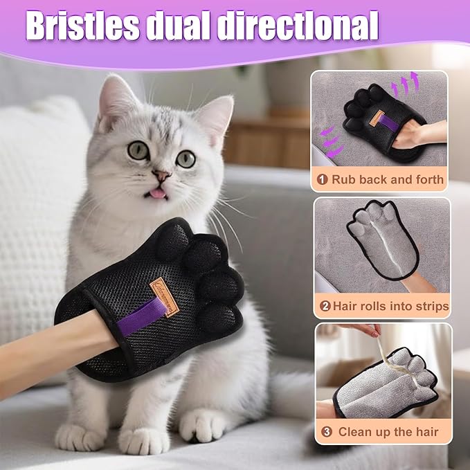 Pet Hair Removal Glove for Dogs & Cats Five-Finger Electrostatic Pet Hair Remover Glove Reusable Brush Pet Hair Tool & Upholstery Cleaning pet Gloves for pet Hair Removal