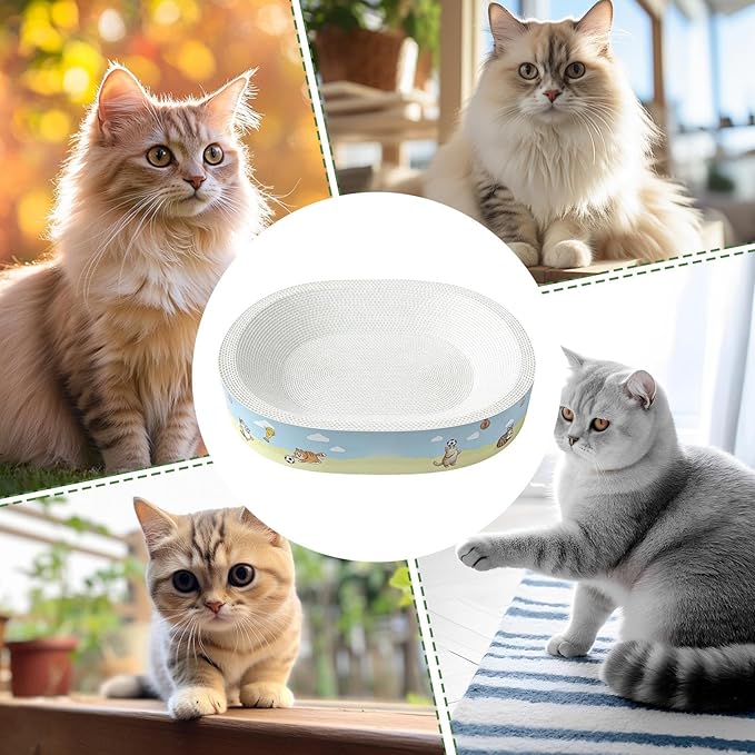 Cat Scratcher - Plant Fiber Scratch Pad | Durable Cardboard Lounge Bed, Portable Cat Scratch Board Bowl Mat for Kitten Medium Large Breed Furniture Door Couch Carpet Protection Indoor Enrichment