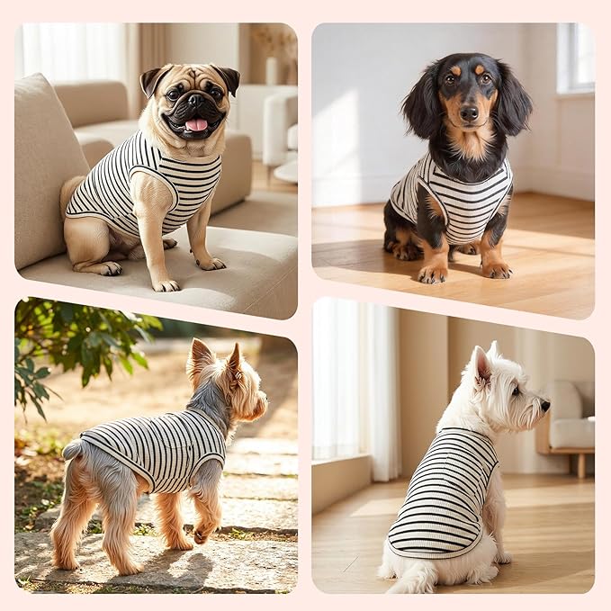 Dog Clothes, Stripe Dogs Shirts for Small & Medium Breeds, Pet Tank Top, Breathable Waffle Fabric Puppy Outfit, Shirt for Chihuahua, Yorkie, Dachshund, Corgi (Forest, Small)