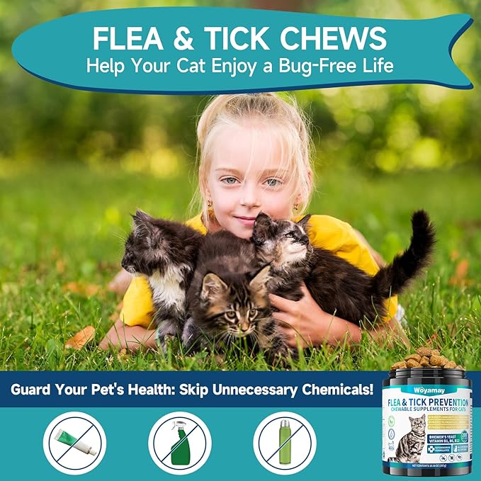 Woyamay Natural Flea & Tick Prevention Bundle for Cats & Dogs, 200 Chews + Drops 4-in-1 Herbal Drops, Supports Skin, Coat, Digestion & Immunity, Gentle Daily Flea Treatment for Multi-Pet Homes