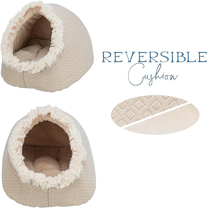 TRIXIE Boho Cat Cave, Stylish Bed with Reversible Cushion for Cats and Dogs, A Perfect Retreat for Kitties and Pups, Beige