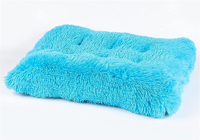 Long Plush Calming Pet Bed Cuddler Pet Bed for Dogs and Cats Fluffy Faux Fur Dog Bed with Anti Slip Bottom Machine Washable Pet Sleep Bed Crate Mat Blue 2XL