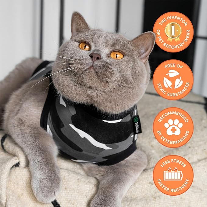 Suitical Recovery Suit Cat, XX-Small, Black Camouflage