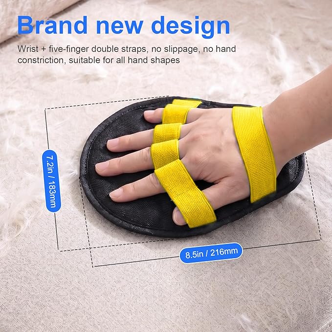 Upgraded Five-Finger Electrostatic Pet Hair Removal Gloves, Reusable Cat & Dog Hair Remover for Couch, Furniture, Carpet, Car Seat, Clothing - Magic Brush Pet Grooming Glove (Yellow)