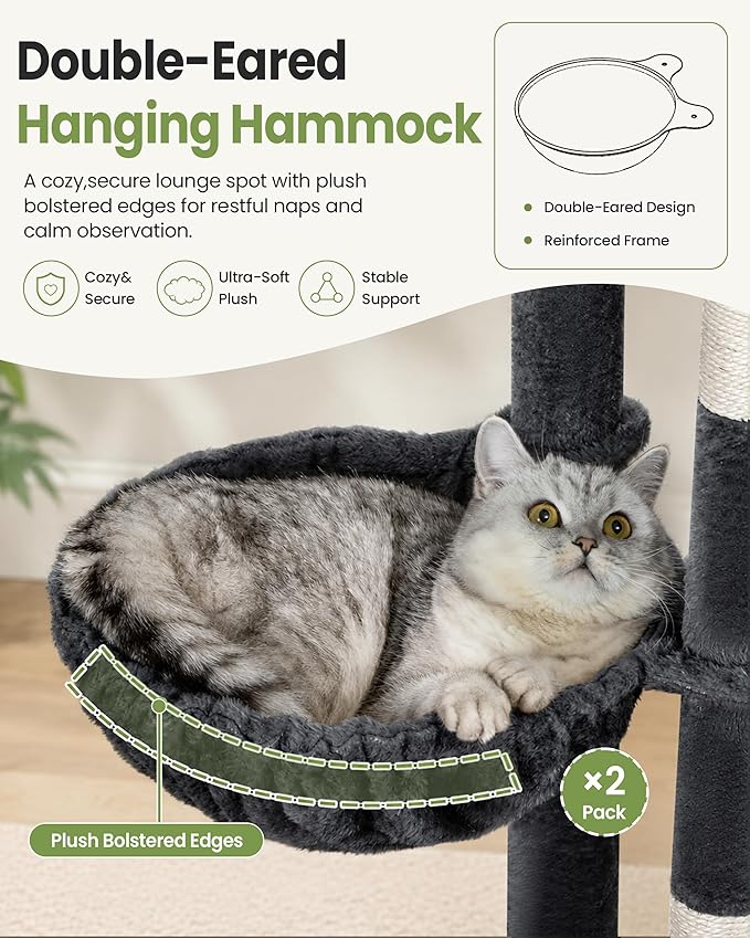 Extra Large Cat Tree, 84 Inch XXL Giant Cat Tower for Indoor Cats Large Adult 20lb+, Multi-Level Cat Climbing Condo with 5 Scratching Posts, 3 Wide Platform, 2 Baskets, 2 Cat Houses