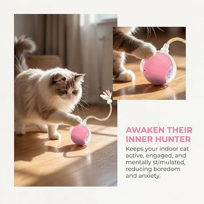 Rechargeable Smart Rolling Cat Ball, Automatic Interactive Cat Toy with 3 Modes, LED Light & 3 Replaceable Accessories, Indoor Cat Exercise Toy for Kittens & Adult Cats, for Boredom Relief Yellow