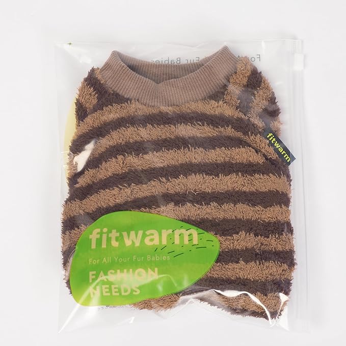 Fitwarm Fleece Striped Dog Pajamas, Dog Winter Clothes for Small Dogs Girl Boy, Velvet Dog Onesie, Soft Pet Jammies, Doggy Apparel, Brown, Tan, XXL