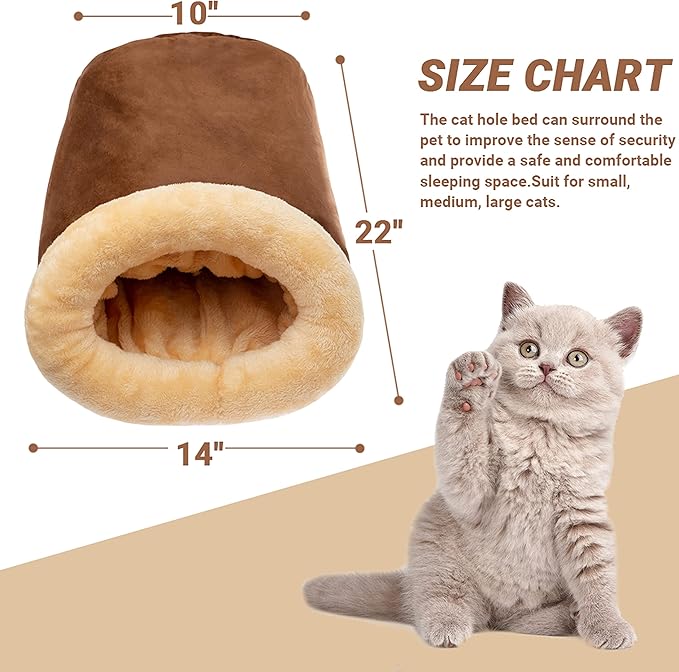 FLYSTAR Cat Bed Cave - Soft Cat Sleeping Bag for Indoor Cats, Self Warming Hideaway Pet Tunnel Bed Snuggle Sack for Small, Medium, Large Cats