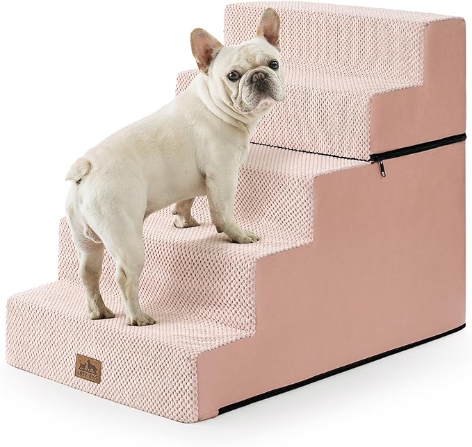 COZY KISS Dog Stairs for Small Dogs, 17.7" Extra Wide Detachable Pet Stairs for Couch and Bed, 23.6" H Non-Slip Dog Steps for Puppies and Old Cats, 17.7x29.5x23.6 inch, Pink