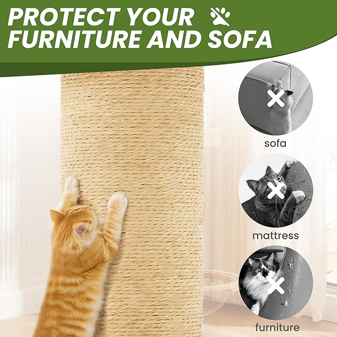 59in Large Cat Tree Tower for Indoor Cats with Soft Plush Hang Ball, Two Condos, Sisal Scratch Posts & Rope Play for Kittens/Adult Cats, Green
