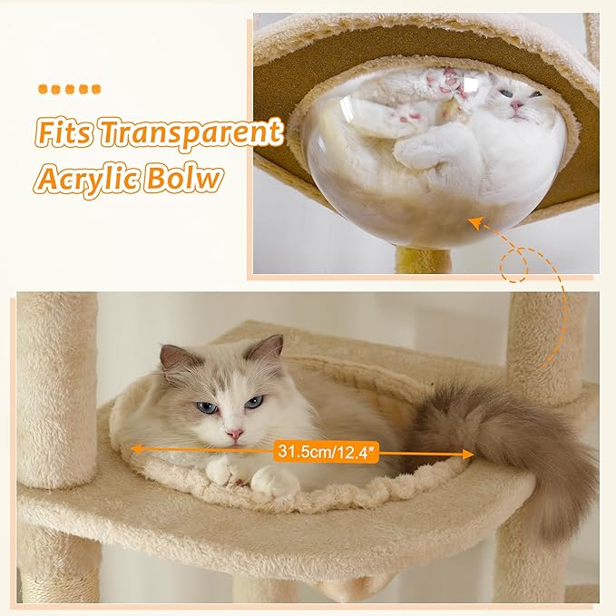Floor to Ceiling Cat Tree Corner Cat Tower with Adjustable Height 88.9-109 inches (226-279cm) with Large Hammocks,Condo,Multi Platforms and Scratching Post for Indoor Cats-Beige Dual Posts