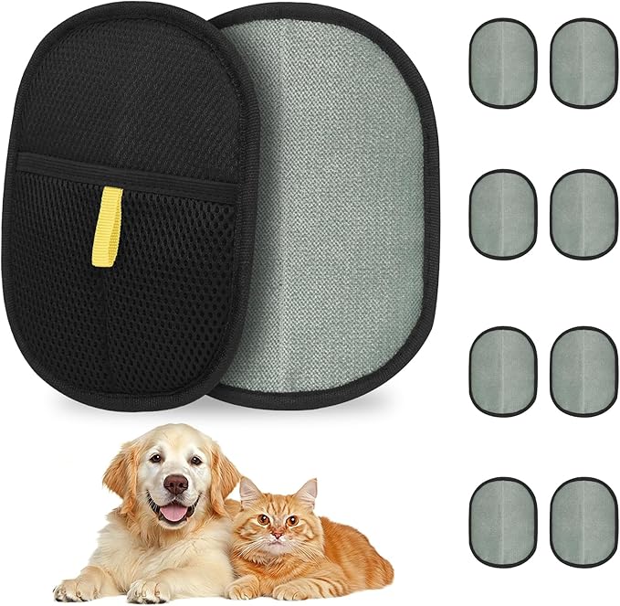 Teruntrue 8 Pack Pet Hair Removal Gloves, Double-Sided Electrostatic Grooming Glove, Reusable Deshedding Gloves for Dogs Cats, Fit Furniture Sofa Carpet Clothes Bed Home Upholstery