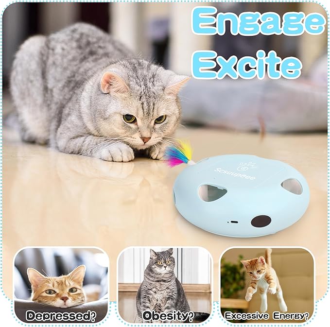 Cat Toys, Rechargeable Interactive Cat Toy, Smart Sensor Pop-Up Feather Toy with 7 Holes, USB Powered Automatic Kitten Toy for Indoor Cats, Blue