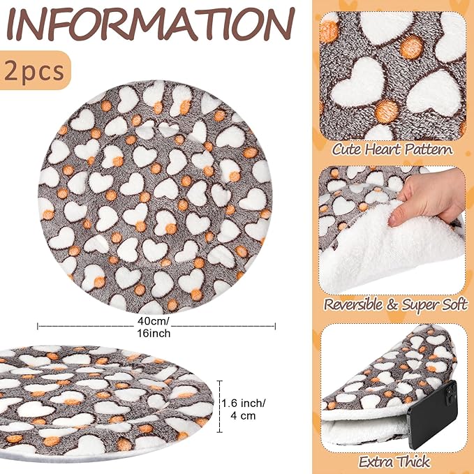 VitalCozy 2 Pack Self Heating Cat Pad Self Heating Cat Bed Machine Washable Heat Pet Mat Reversible Body Thermal Warm Round Dog Bed Crate Blanket for Feral and Indoor Cats(16'',Heart)