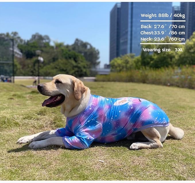Dog Blue Purple Tiedye T Shirts Shining Unicorn Pattern Printed Pet Shirt Softable Pajamas for Large Dogs (3XL, Blue)