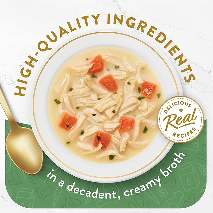 Purina Fancy Feast Broths Creamy Senior Cat Food Topper With White Meat Chicken & Vegetables, Pack of 16, 1.4 oz Pouches