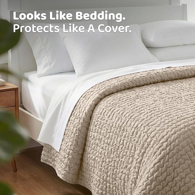 PAULATO BY GA.I.CO. Waterproof Blanket for Bed – King Absorbent Couch Cover – Machine Washable Stain-Resistant Pad for Large Sofa – Pets Cat & Dog Friendly Furniture Protector - Macadamia