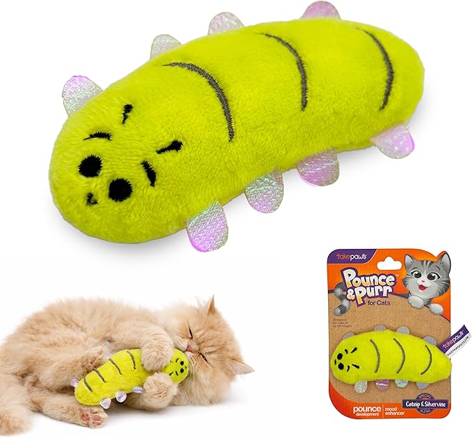 Pounce & Purr® Plush Cat Toys, Catnip & Silvervine Infused, Shiny Iridescent Accents, Interactive Play Toys for Cats & Kittens (Centipede)