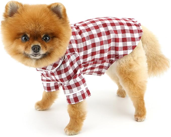 SMALLLEE_LUCKY_STORE Dog Pajamas for Small Medium Dogs Cats Soft Pet Sleepwear Shirts Comfortable Lapel Pjs Loungewear Clothes Bulldog Chihuahua Yorkie Two-Legged Outfit, Red, XS