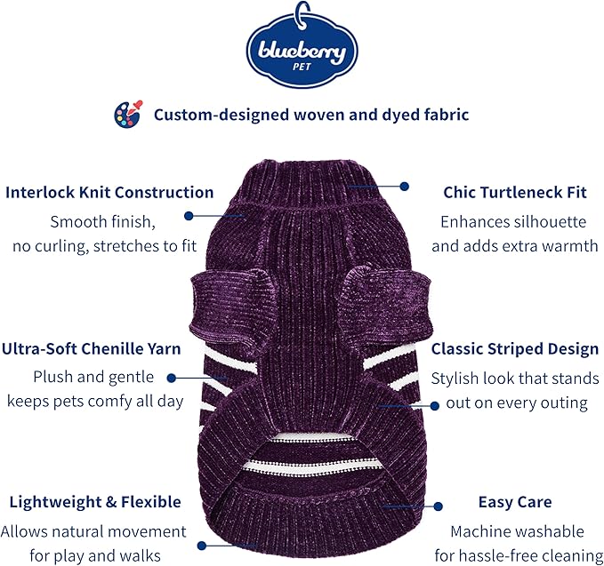 Blueberry Pet Cozy Soft Chenille Classy Striped Dog Sweater in Dark Plum, Back Length 18", Pack of 1 Clothes for Dogs