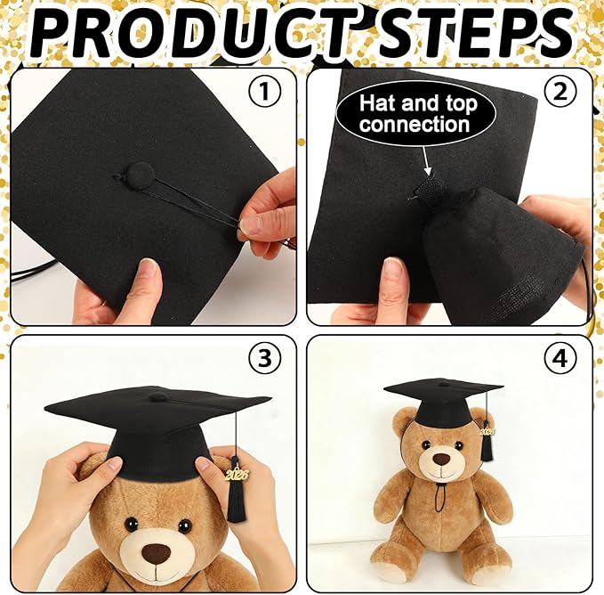 JULMELON Pet Graduation Caps with 2026 Black Tassels, Dog and Cats Graduation Hats Adjustable Mini Graduation Caps for AKC Graduation Photo Props Holiday Costume Accessories
