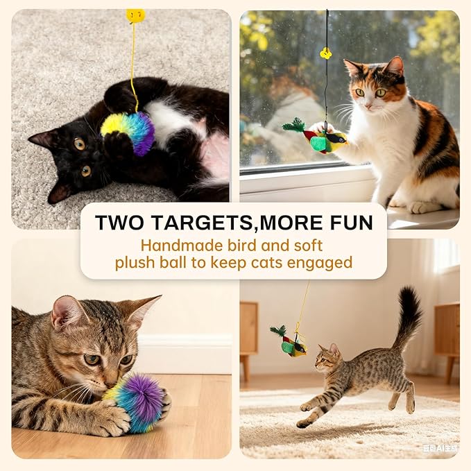 Interactive Cat Toys for Indoor Cats, Fun Self-Play Hanging Door Toy for Kitten, 2 Pack Door Hanging Bird Toy with Squeaky Sound for Bored Indoor Adult & Kitten