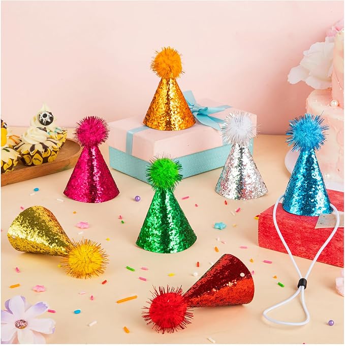 12 pcs Mini Party Hats Small Dog Cat Birthday Hats Tiny Little Party Hats for Stuffed Animal for Small Animal Puppies Kittens Costume Accessories Wedding Party Decor