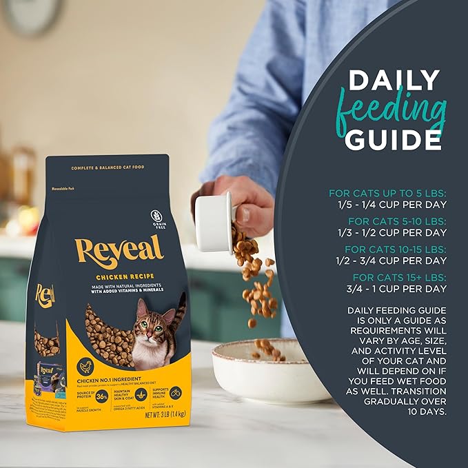 Reveal Natural Dry Cat Food, High Protein, Grain Free with Added Vitamins & Minerals, Complete & Balanced Nutrition for Cats, Chicken Recipe (7 Pound Bag)