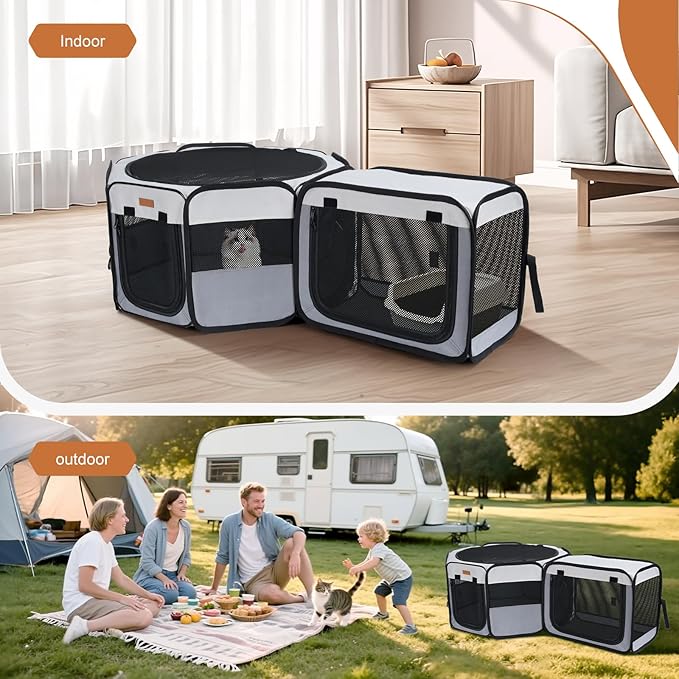 Want to Give Your Kittens & Puppies a Safe, Independent Space? Try Lekereise: 47"×16" Portable Cat Playpen, 2-in-1 Dog Playpen, Independently Usable, with a Carry Bag. Play Freely Anywhere!
