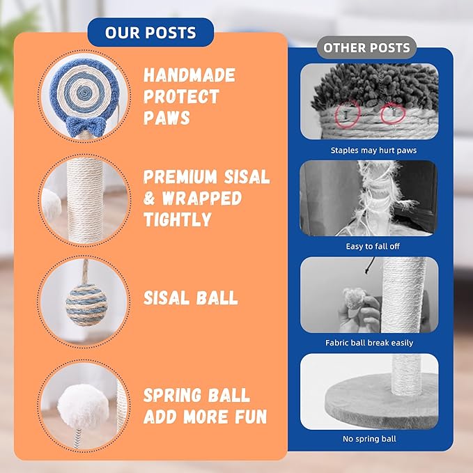Kitten Kitty Cat Scratching Post Pole Scratcher Cute Sisal Rope Toy Indoor Room Decor Scratch Mini Blue Decorative Accessories Lollipop Hanging Ball