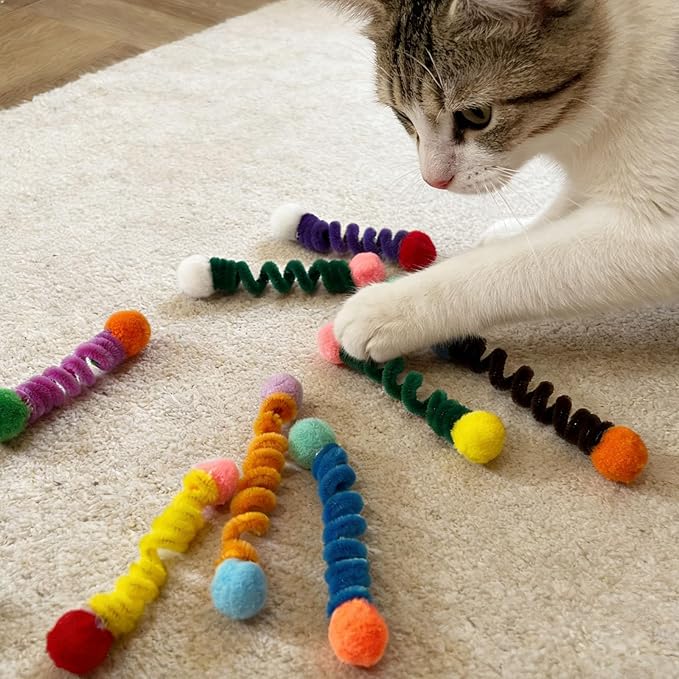 IUHKBH Fabric Cat Spring, 22 PCS Vibrant Spiral Cat Coil Interactive Cat Toys for All-Age Kitties Boredom Relief & Exercise