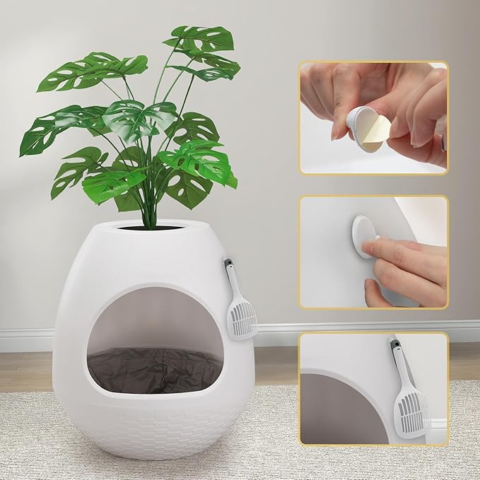 Eggloa6 Plant Litter Box, Hidden Cat Litter Box with Artificial Plants, DIY Litter Box Furniture (Light White)
