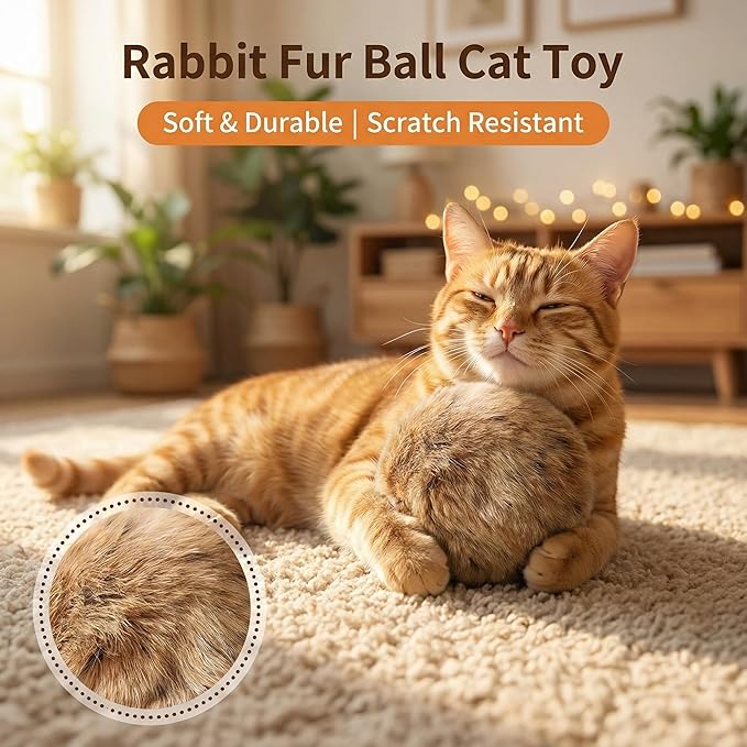 Rabbit Fur Ball Cat Toys,6 Pack Soft Fluffy Catnip Toy Balls for Indoor Cats,3.15 Inch Furry Cat Exercise Ball for Hunting Instinct&Bunny Kicks,Washable Interactive Cat Toy for Chasing & Bonding(6PC)