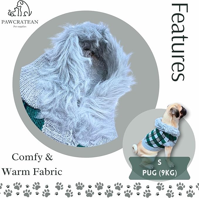 Cute Sweater for Dogs and Cats Soft Flannel Pet Outfit Warm and Cozy Animal Vest Small to Large Pet Clothes for Halloween Parties and Everyday Wear (Large, Green Checkered with Hat)