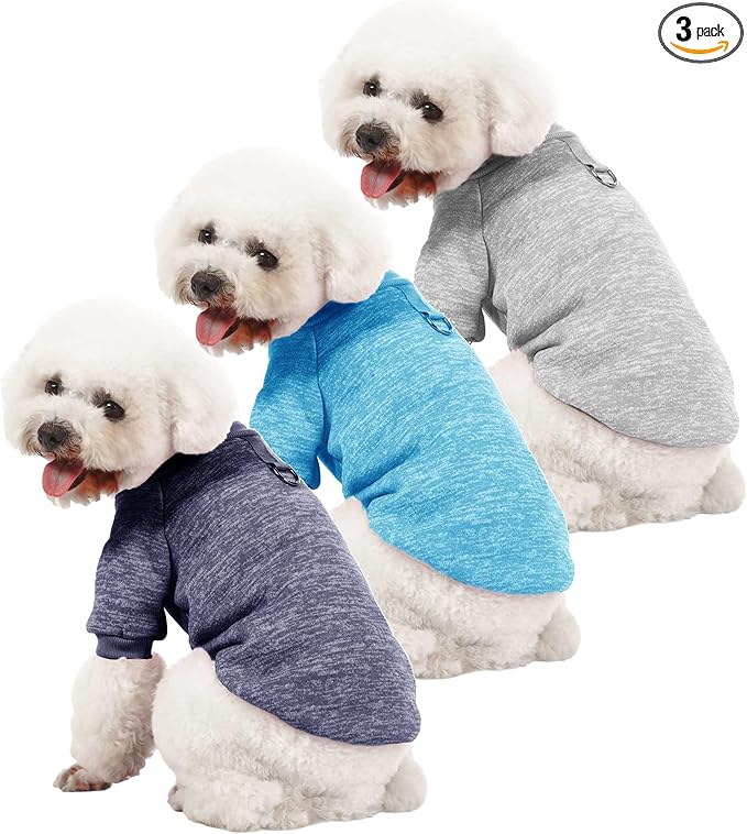 Dog Sweater, Sweaters for Small Dogs, 2, 3 Pack Warm Soft Pet Clothes for Puppy, Medium Large Cat, Dogs Girl or Boy, Dog Shirt for Winter Christmas (Buckle Grey+Navy+Blue, Small)
