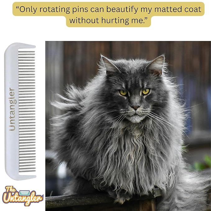 Cat Comb with Silky Smooth Rotating Teeth - Clears Mats Gently (5" Ultra Fine Teeth; 7" Dual Teeth) (White, 5")