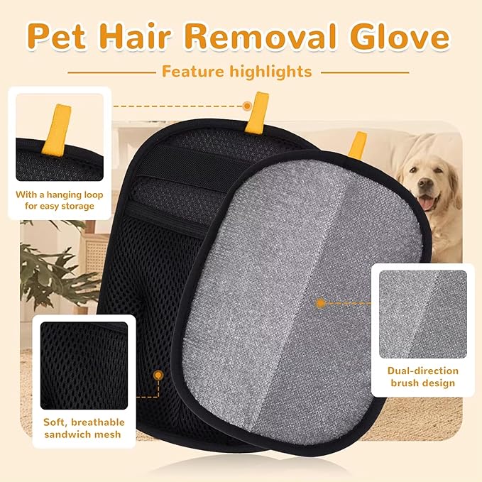 Pet Hair Removal Glove for Dogs & Cats, Newly Upgraded Reusable Electrostatic Pet Hair Glove, Magic Brush Pet Hair Remover Tool for Clothing, Couch, Carpet, Car Seats