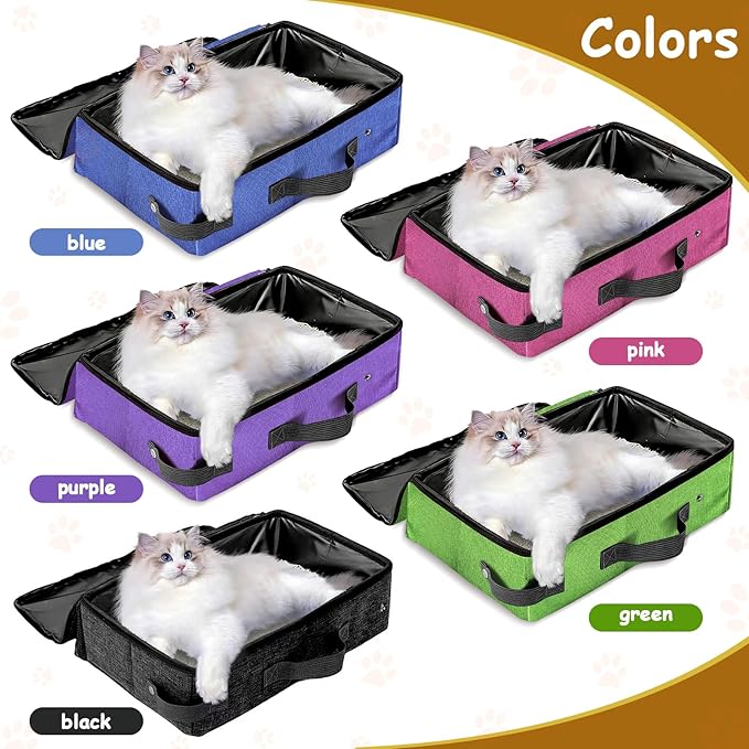 Portable Cat Litter Box with Lid, 16 * 12 * 6 inches Foldable Travel Litter Box for Cats, Lightweight & Easy to take, Cat Essentials for Outdoor Traveling