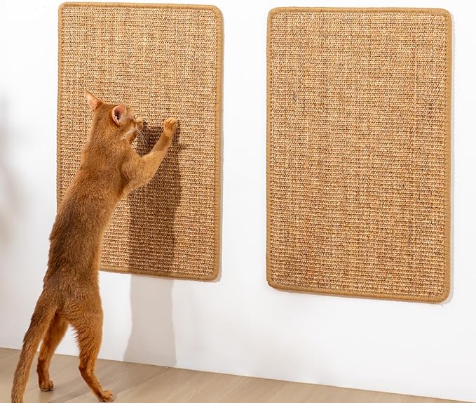 Conlun Cat Scratcher Mat,Sisal Cat Scratch Pad with Hook&Loop Tape,Wall Floor Kitten Scratching Pads Rug for Indoor,Furniture Protector for Couch&Carpets&Sofas,Kitty Bithday Gifts,Medium,Brown,2 Pack
