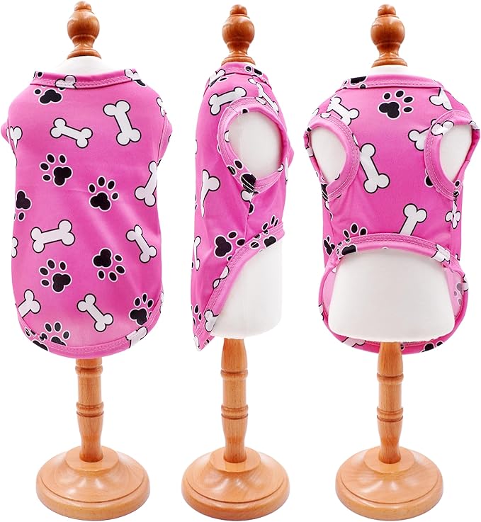 PET SHOW 4 Pack Paw Bone Printed Dog Clothes Shirts Soft Dog Vest Lightweight Sleeveless Cats Doggies T-Shirts Puppies Tank Top Tee Cat Clothes for Small Medium Dogs White Black Pink Blue S