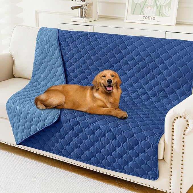 Smiry Waterproof Dog Bed Cover Blanket, Soft Reversible Pet Blanket, Washable Leakproof Cats Dogs Couch Cover for Sofa, Couch, Furniture (52x82 Inch, Navy/Blue)