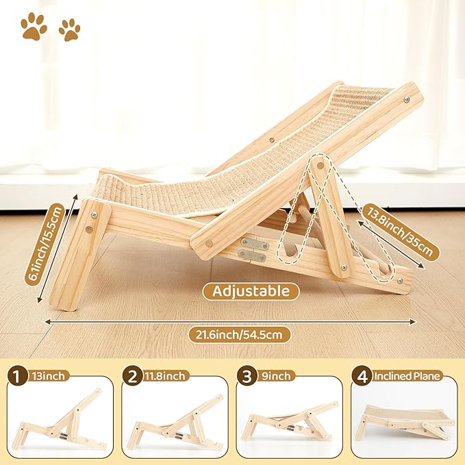 Juexica Sisal Cat Scratcher Bed for Indoor Cats, Small Natural Wood Cat Lounge Hammock, Modern Foldable Scratching Chair, Space-Saving Furniture for Kittens & Small Cats