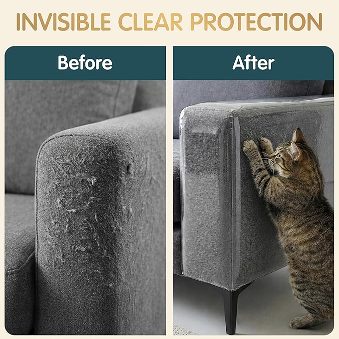 Anti Cat Scratch Furniture Protector, Single-Sided Sticky Couch Protector for Cats, Flexible Corner Guard for Sofa & Chair, No Residue Transparent Shield (160" x 12.4")