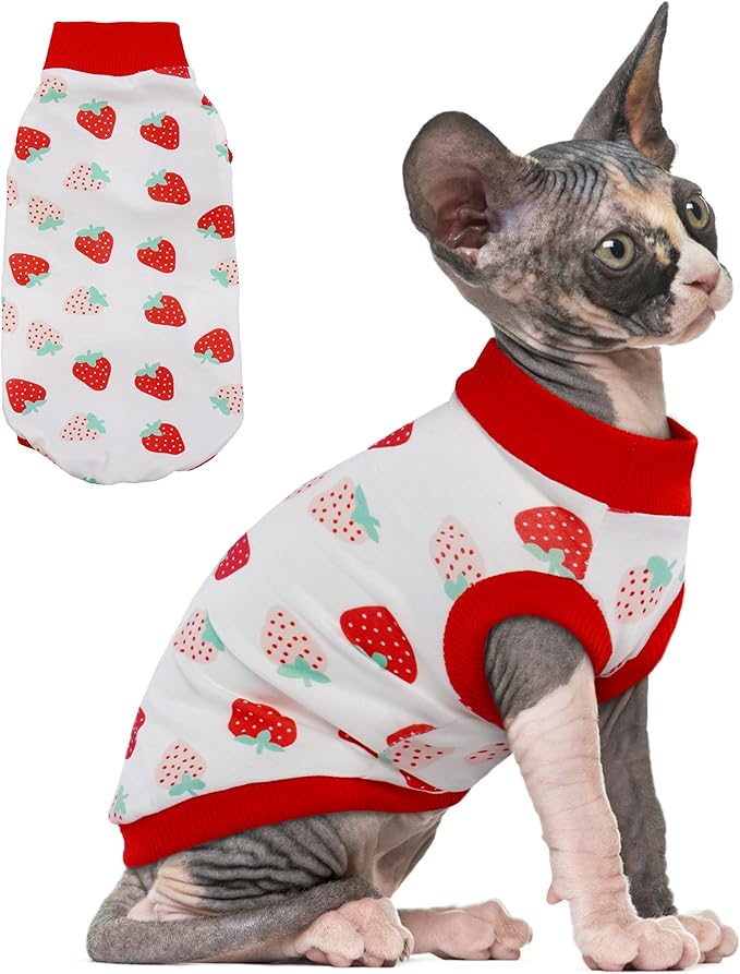 PUMYPOREITY Sphynx Cat Clothes: Stretchy Sweater, Soft Hairless Shirt, Pullover Pajamas, Turtleneck for Sphynx Cornish Rex, Devon Rex - Red, M